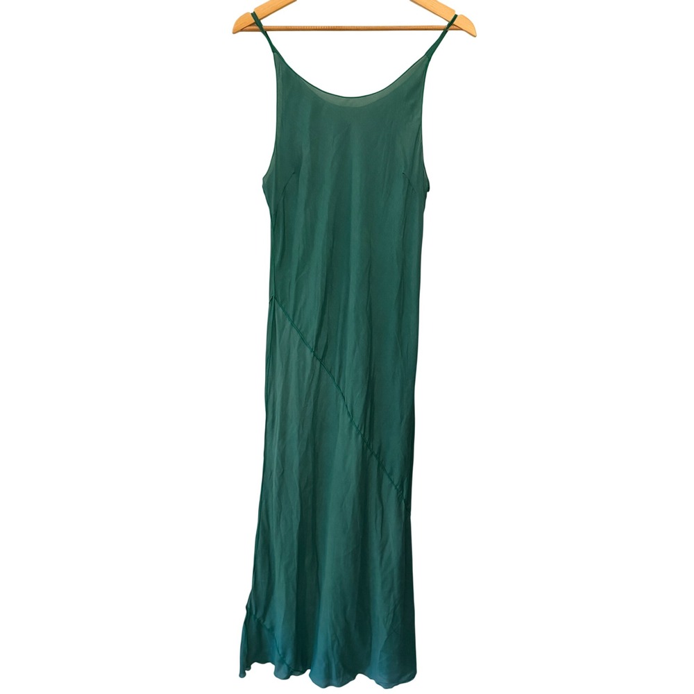 Paul Ropp Slip Maxi Dress Womens Small Green Excellent Sheer Spaghetti Strap